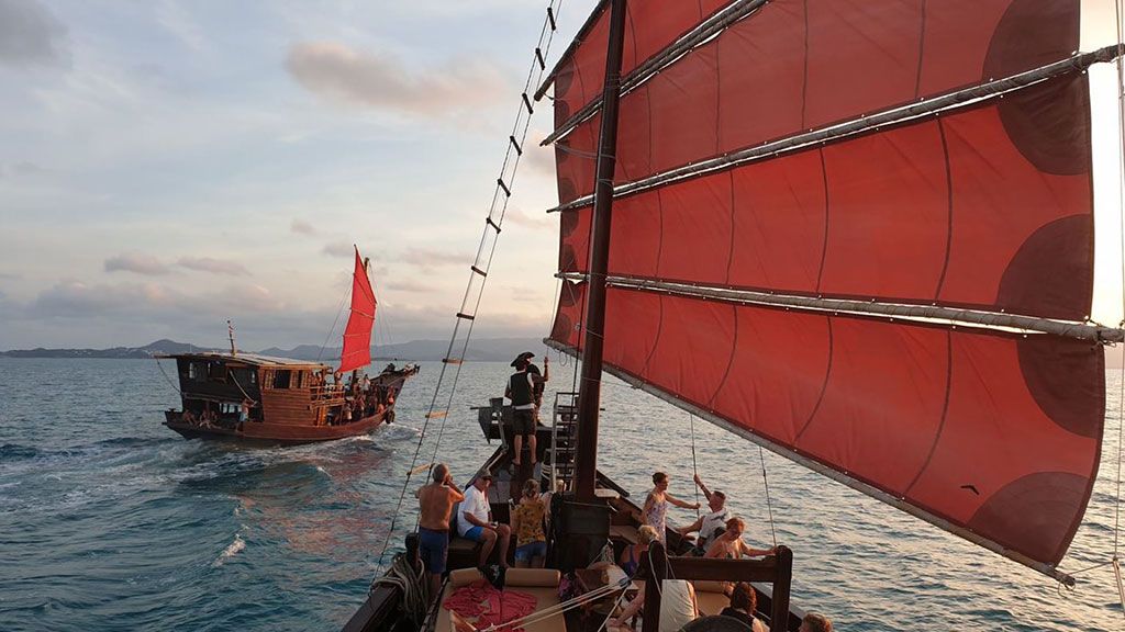 sunset dinner cruise, koh samui, junk boat