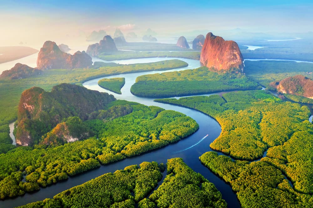 1706609128 aerial view phang nga bay with mountains sunrise thailand