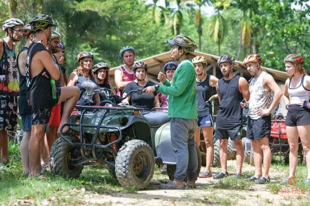 phuket atv tour group riders with helmets before jungle ride