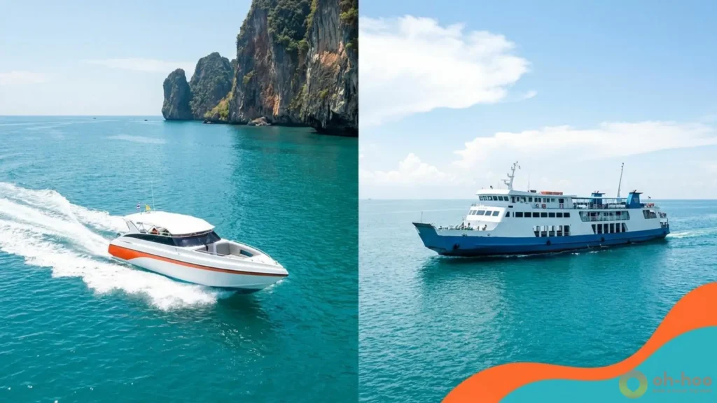 Comparison of Phuket to Phi Phi Island ferry and speedboat options for travelers planning a Phi Phi Island tour from Phuket