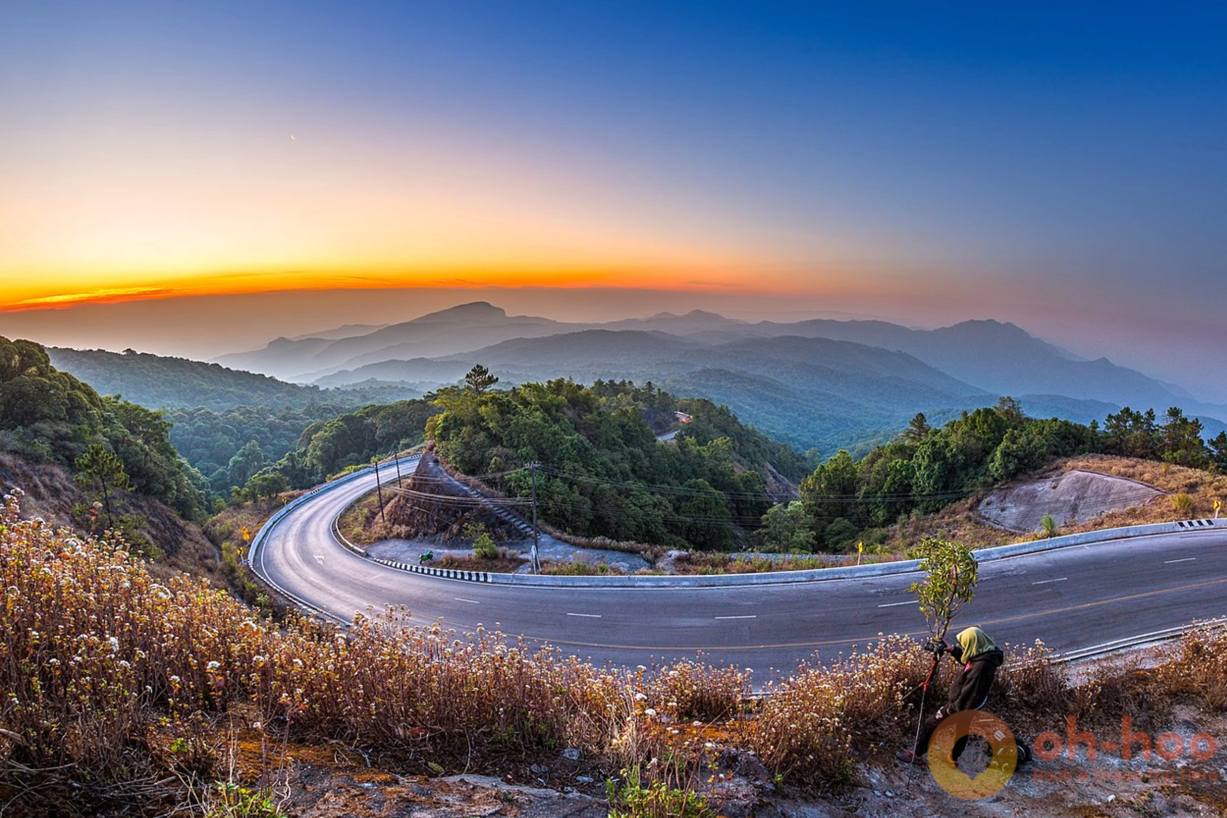 Scenic landscape view of the lush green mountains at Doi Inthanon National Park in Chiang Mai, Thailand