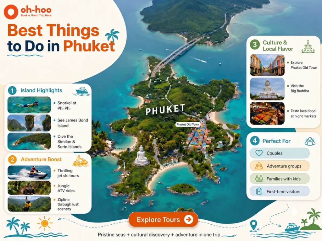 Best things to do in Phuket, including island tours, snorkeling, ATV adventures, Old Town and cultural landmarks.