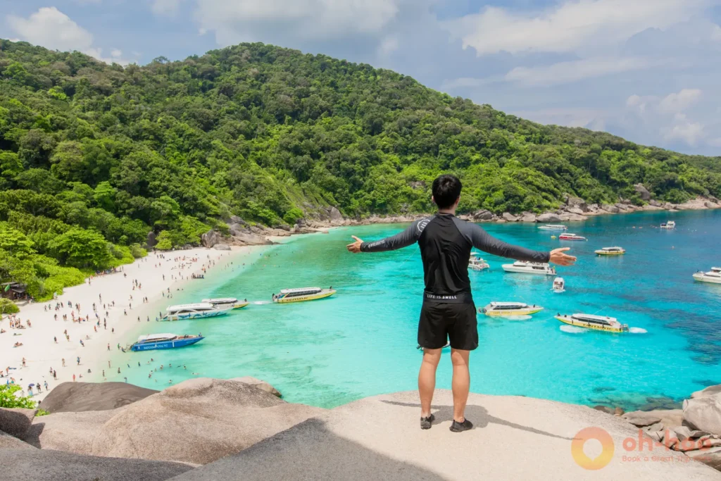 Sail Rock viewpoint on Ko Similan overlooking Donald Duck Bay during a Similan Islands snorkeling tour