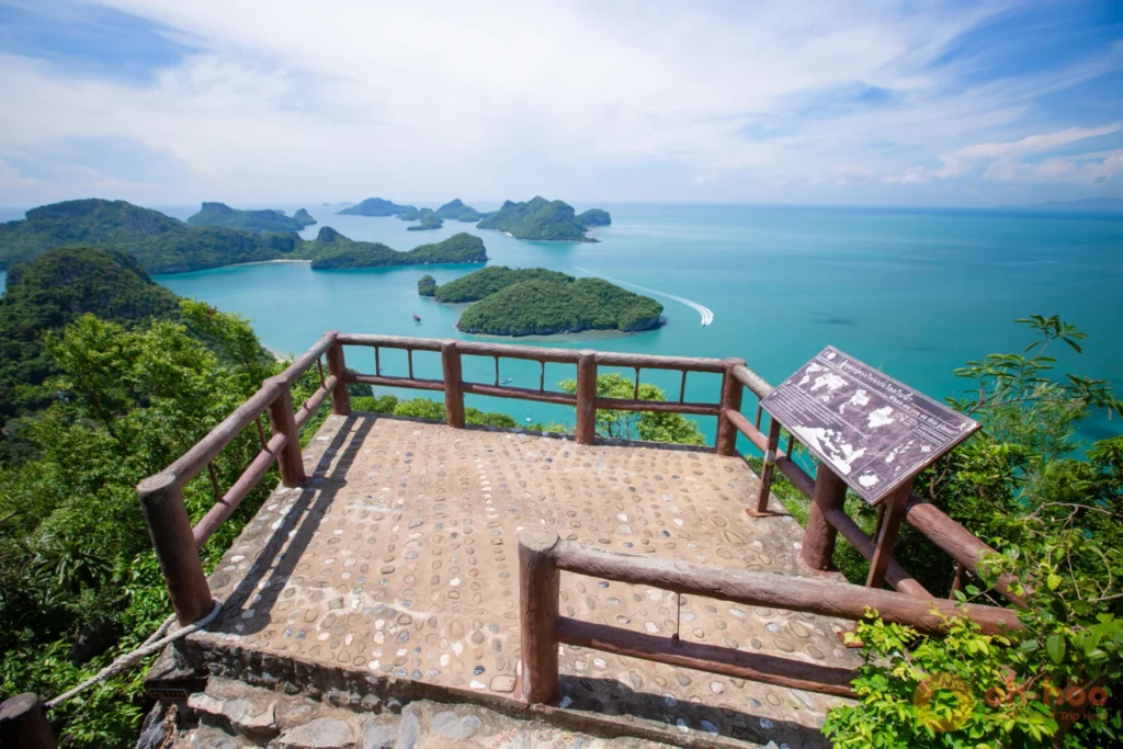 Elevated panoramic view of the Ang Thong archipelago from the Pha Jun Jaras viewpoint on an Ang Thong National Marine Park tour