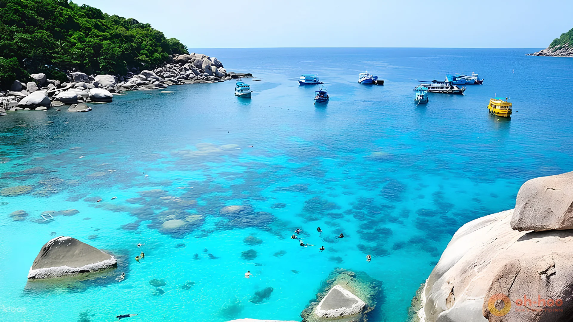 Aerial view of Koh Tao snorkeling area with clear turquoise water