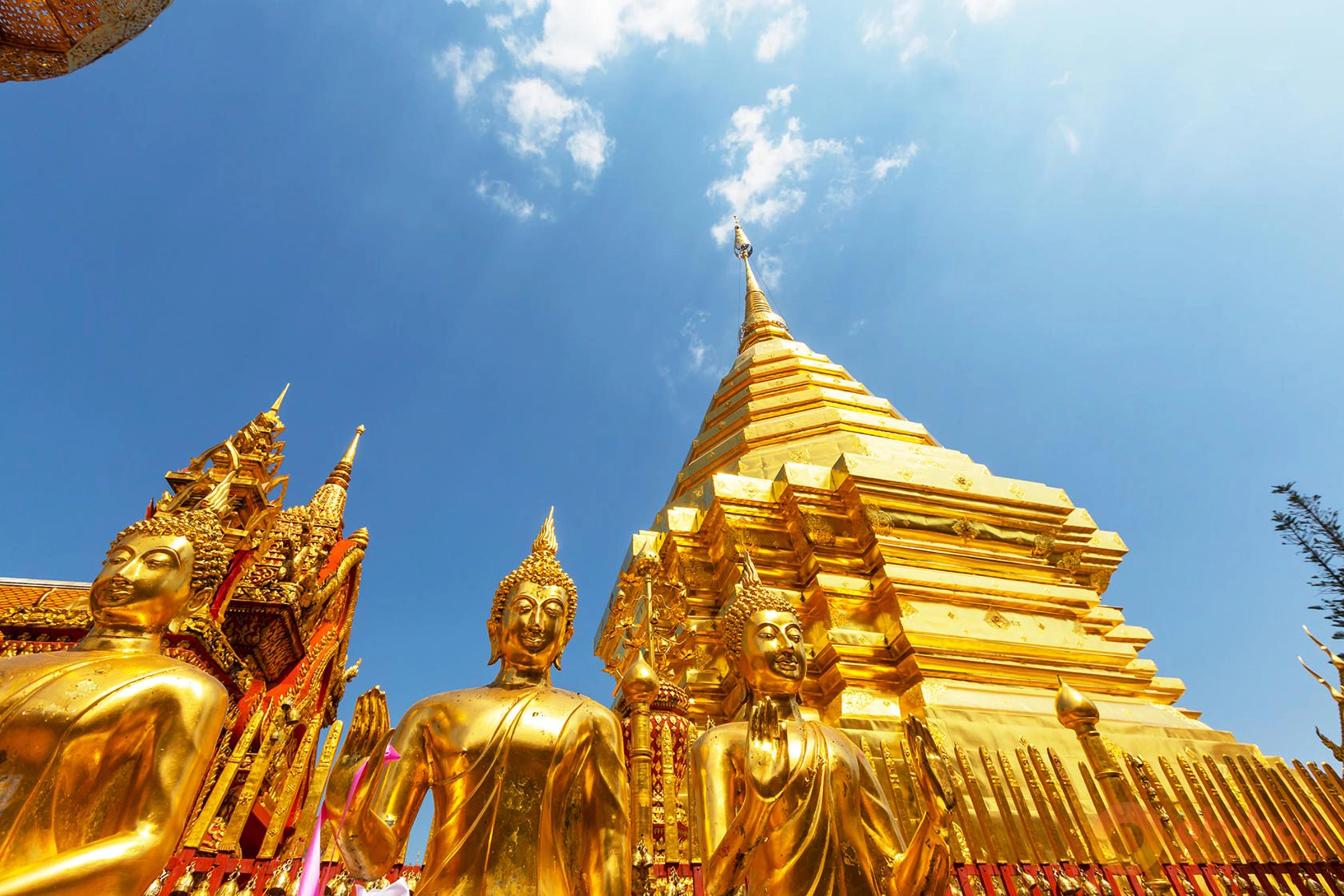Golden chedi and traditional temple architecture at Wat Phra That Doi Suthep Chiang Mai