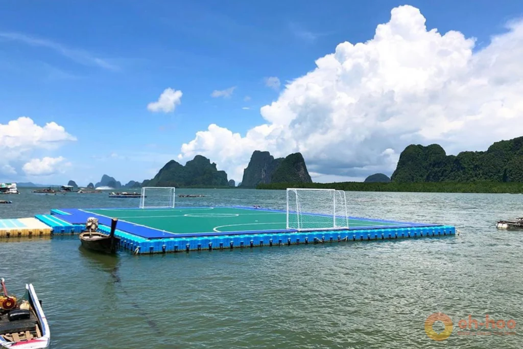 Famous floating football pitch surrounded by turquoise waters at Koh Panyee village Phang Nga