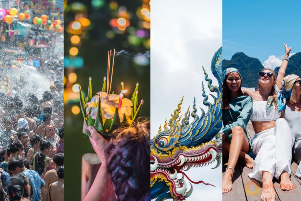 Krabi festival scene with floating krathongs and lively street celebrations