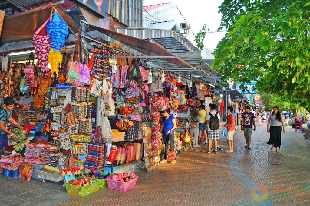 Evening crowds and food stalls along Ao Nang walking street in Krabi