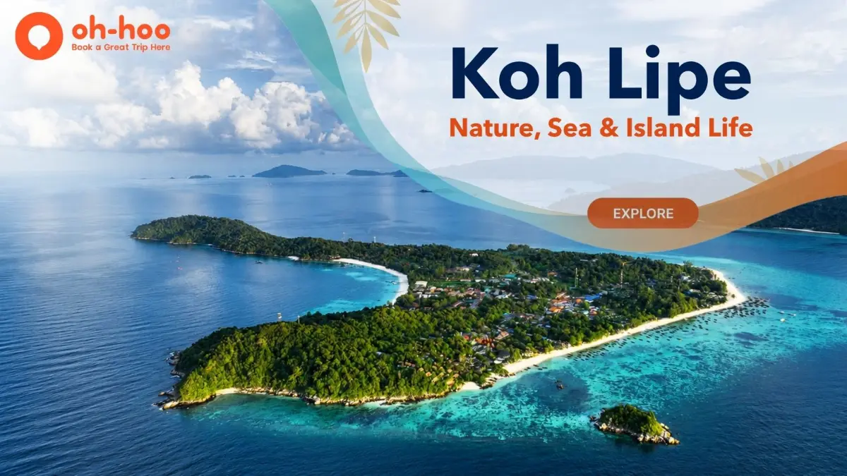 Koh Lipe Thailand aerial view with turquoise sea, white-sand Koh Lipe Beach and tropical island scenery