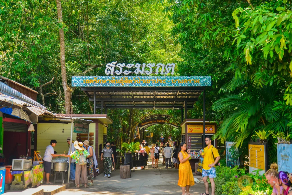Ticket counter and entrance gate at the Emerald Pool nature park in Krabi