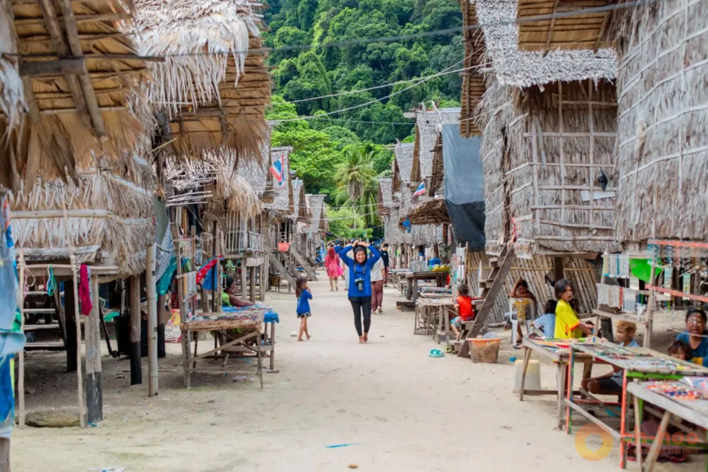 Traditional Moken stilt houses along the shoreline on Ko Surin Tai