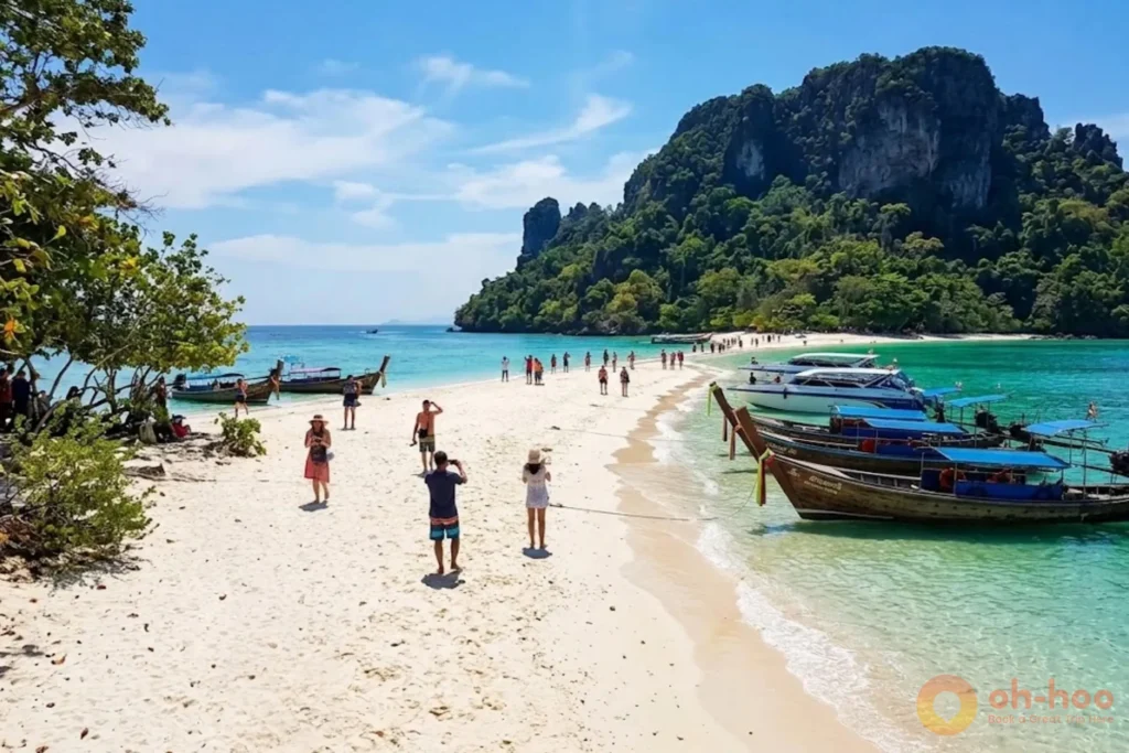 The Thale Waek sandbar connecting Koh Tup and Koh Mor at low tide during a Krabi 4 Islands tour